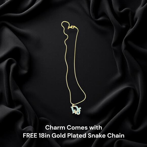 CD Blue & Gold Zipper Pull Button Charm & Free 18in Gold Plated Snake Chain - Picture 1 of 3